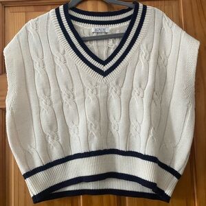 3.3 Field Trip Cable Knit Cropped Sweater Vest Varsity Preppy Cream